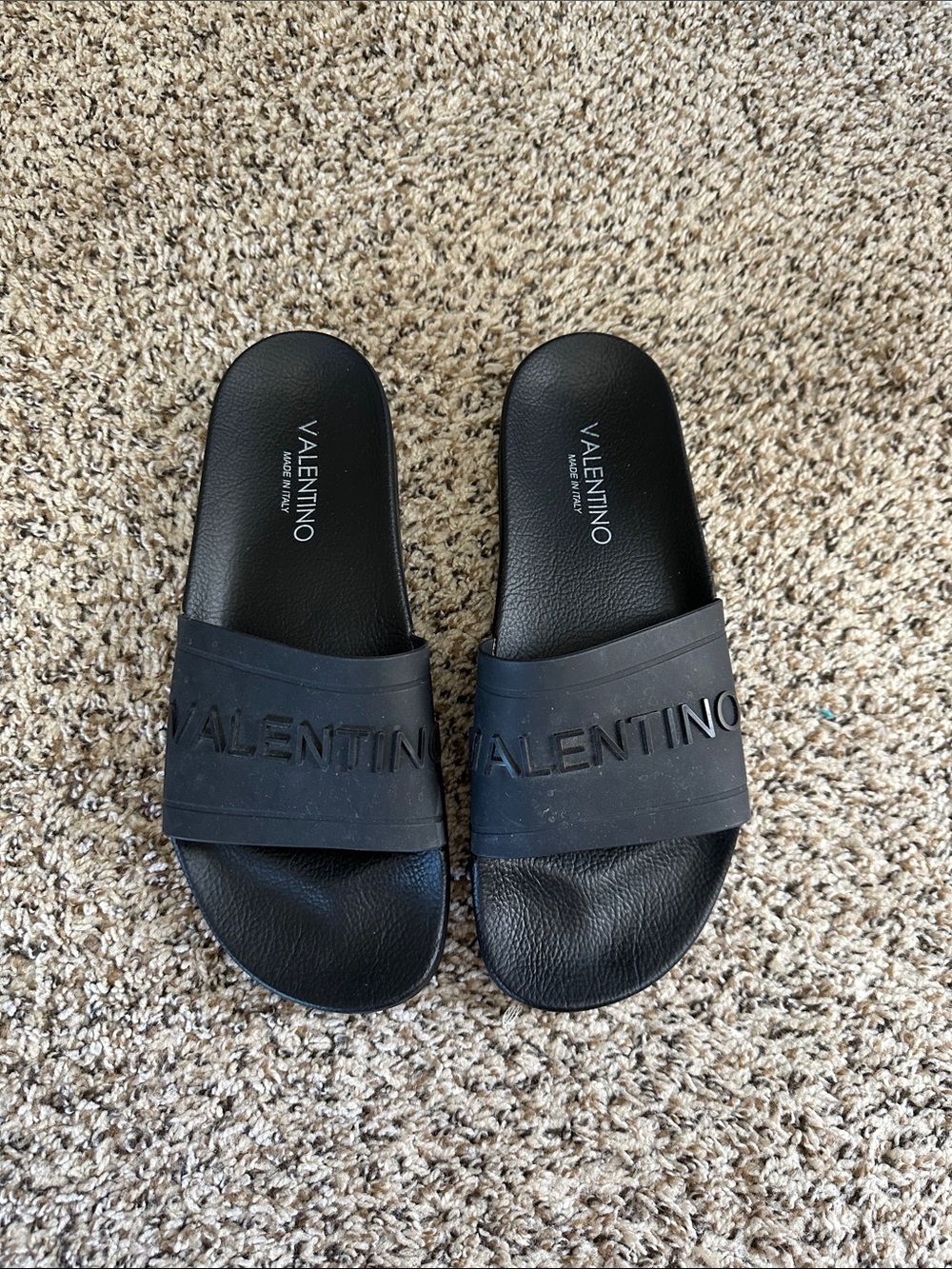 Valentino Black Logo Rubber Slide Sandals